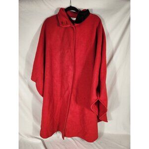 Vintage 80's Amanda Smith Fleece Cape Coat Velvet Flocked Neck Cherry Red OS